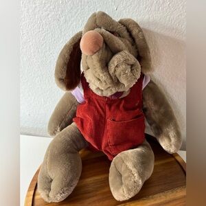 VTG 1981 GANZ Bros WRINKLES Dog Plush Brown Hand Puppet Corduroy Overalls 17”